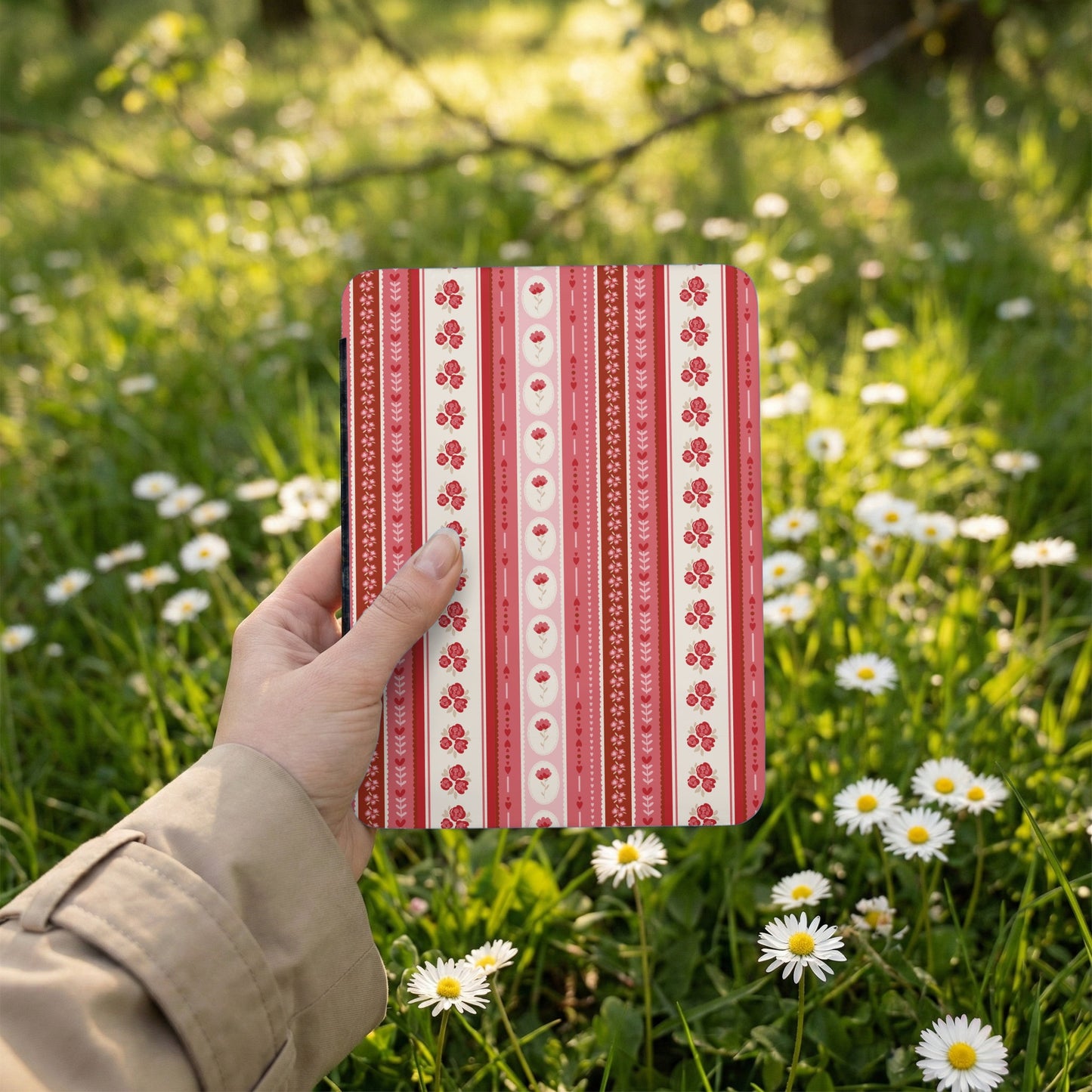 Pink and White Floral Striped Notebook for Writing