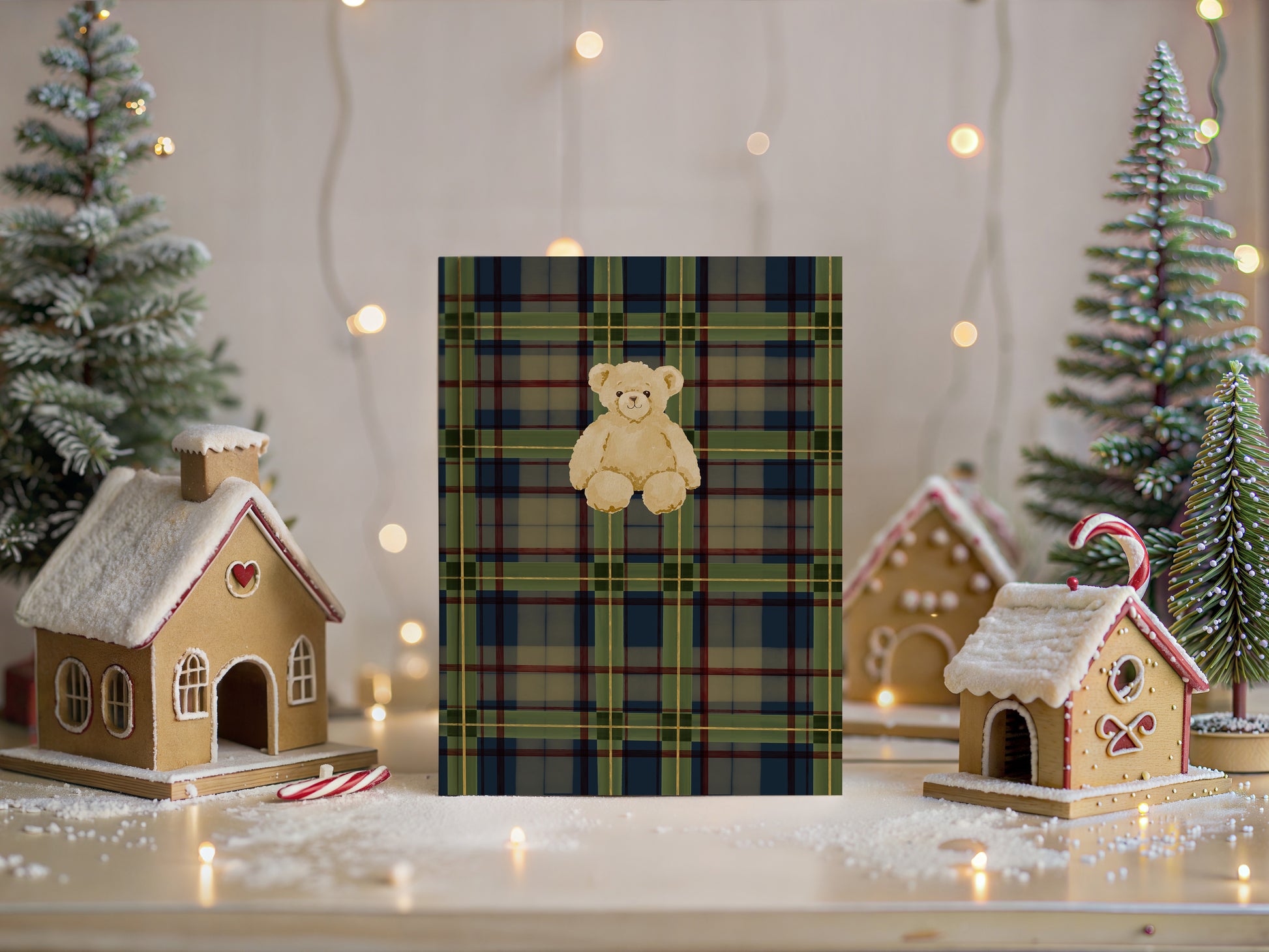 Cute Plaid Holiday Teddy Bear Greeting Card
