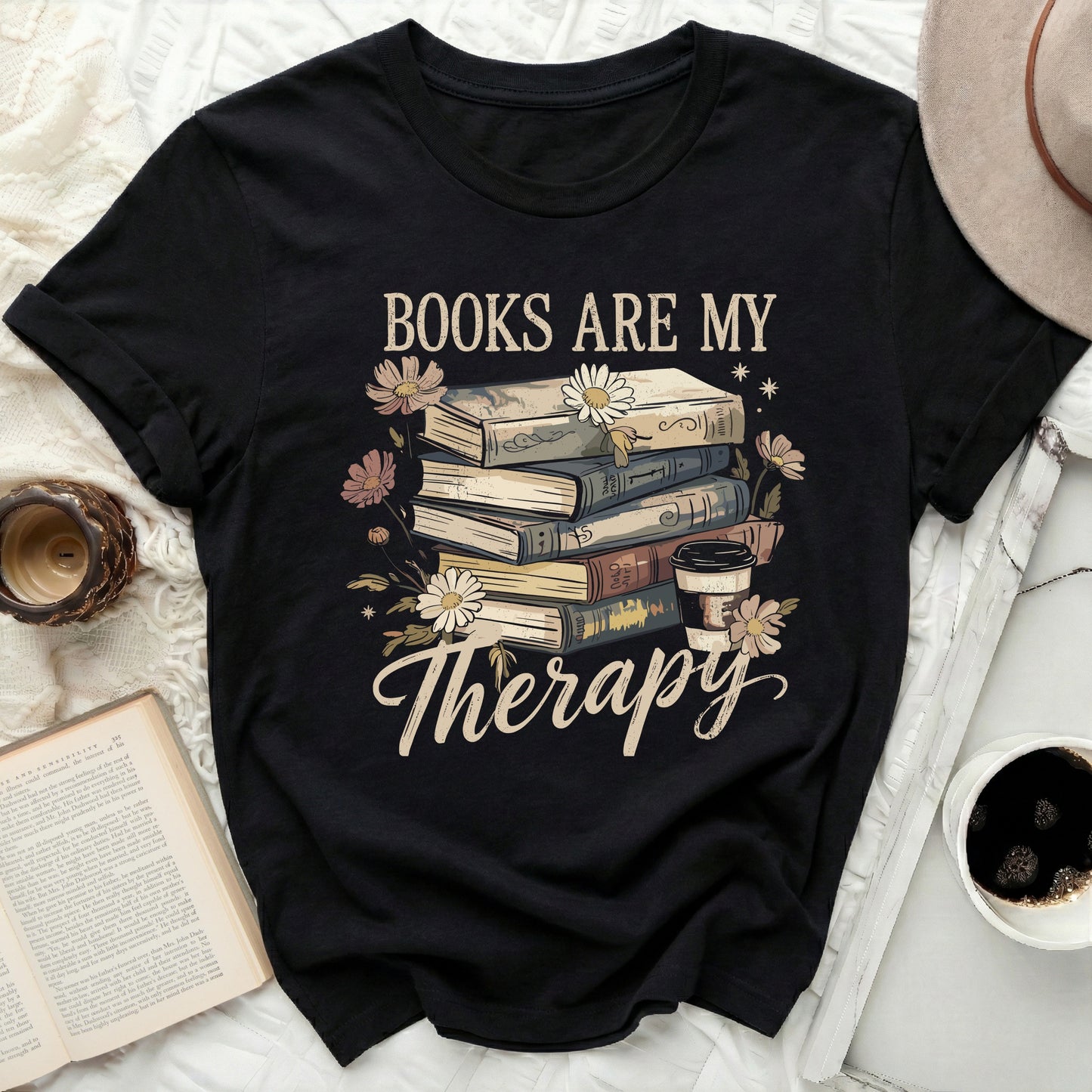 Books Are My Therapy Graphic T-Shirt for Book Lovers