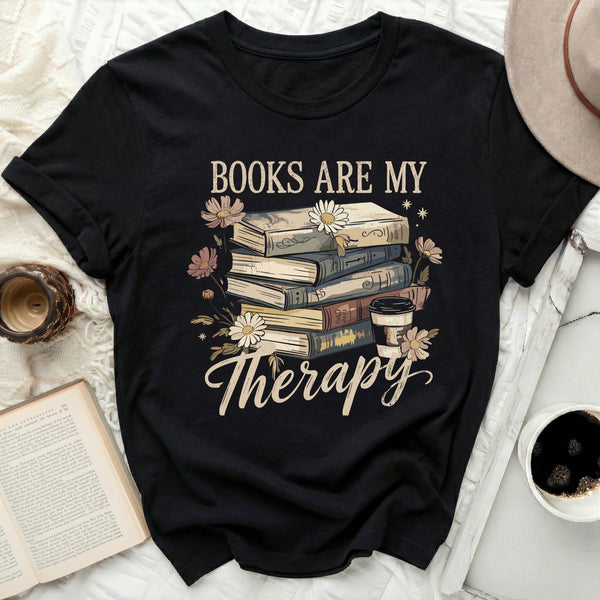Books Are My Therapy Tee in Black
