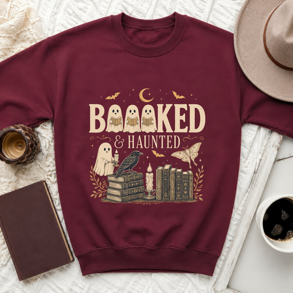 Booked & Haunted Sweatshirt in Maroon