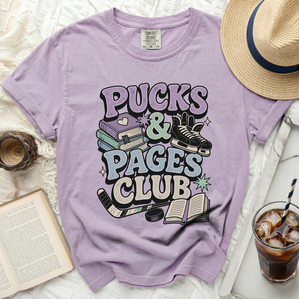 Pucks & Pages Club Retro Tee in Orchid