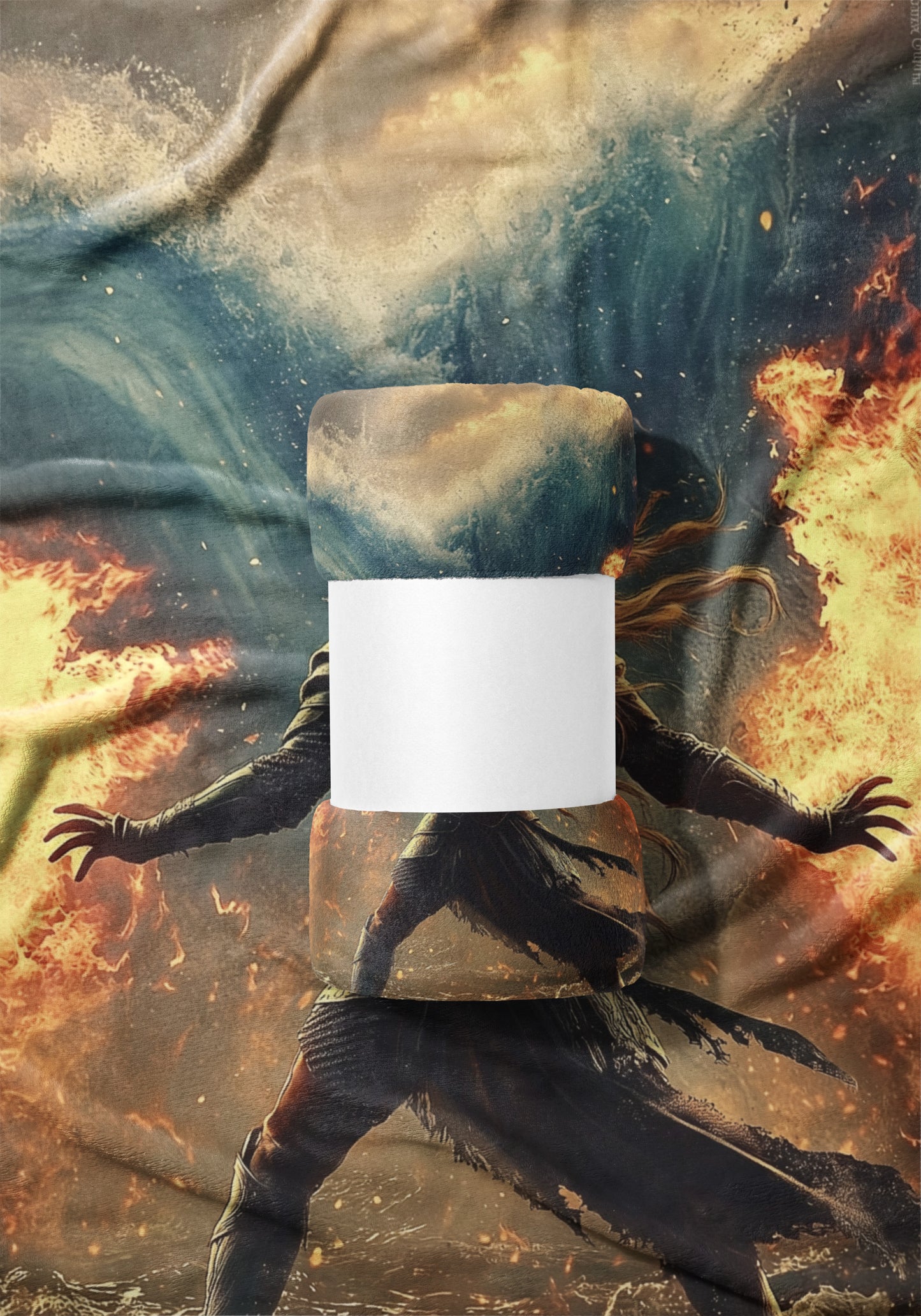 Epic Fantasy Firestorm Warrior Artistic Blanket