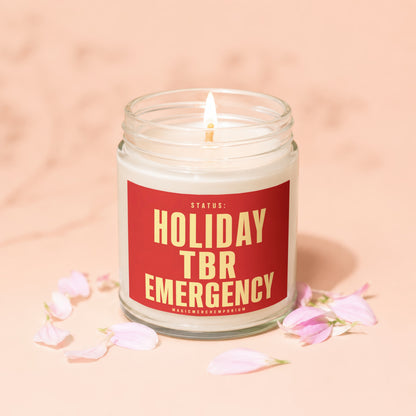 Candle with lit wick, labeled "Holiday TBR Emergency" in gold text.