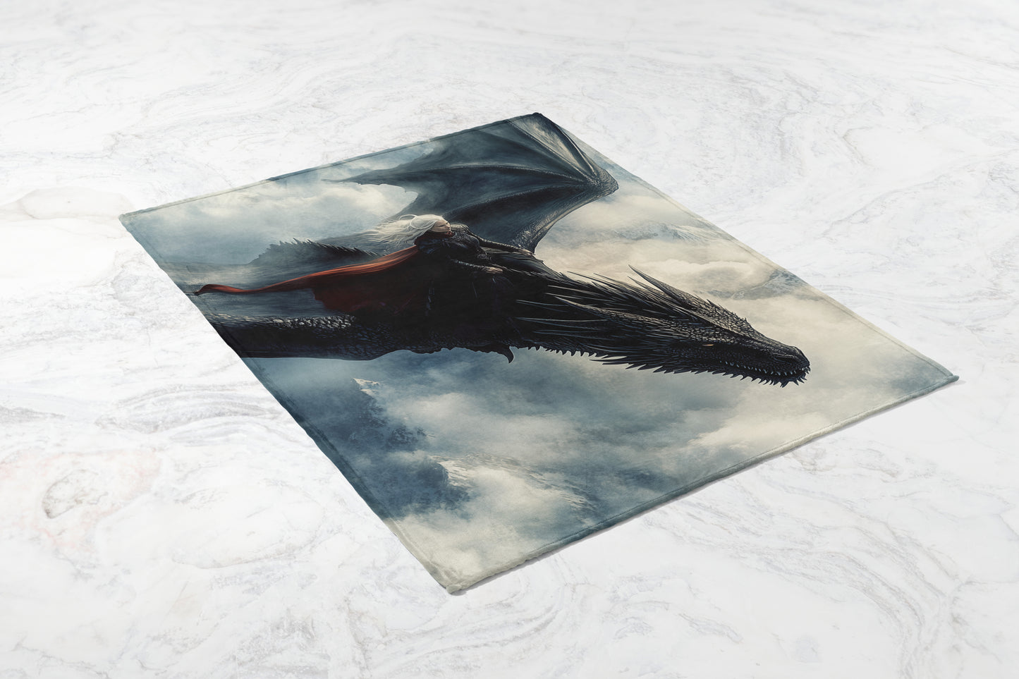 Epic Fantasy Dragon Rider on Soft Fleece Blanket