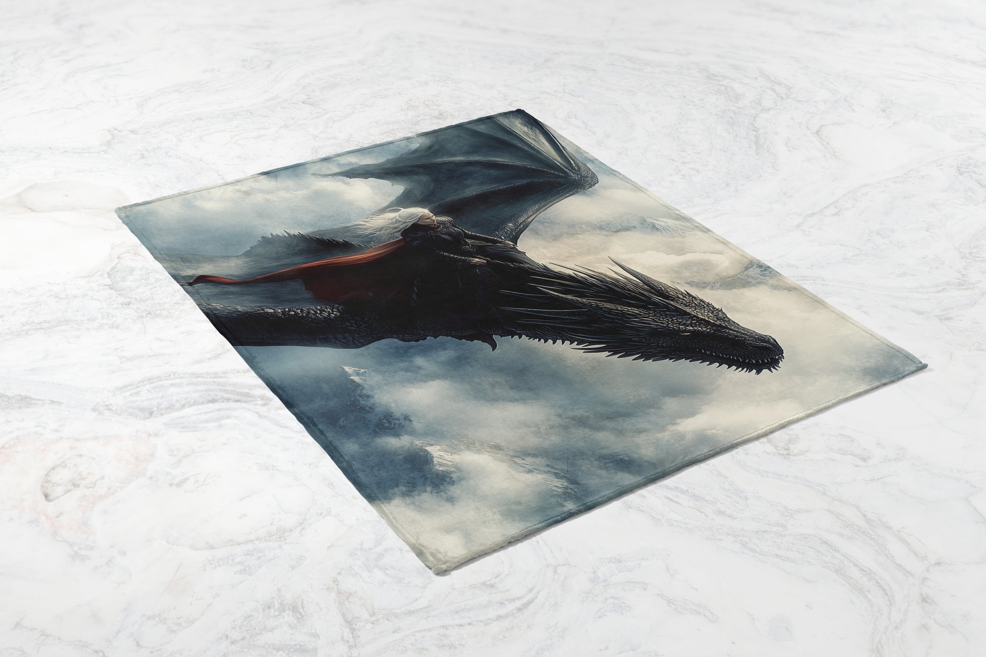 Epic Fantasy Dragon Rider on Soft Fleece Blanket
