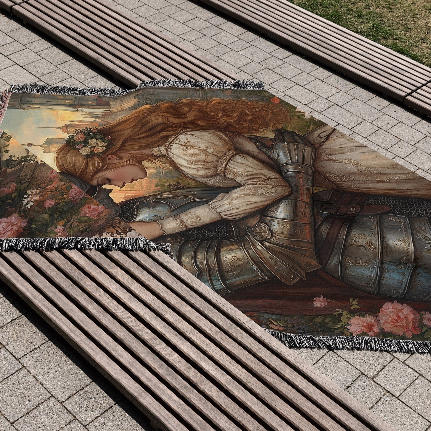 Romantic Medieval Woven Tapestry Blanket 🛡️🌹