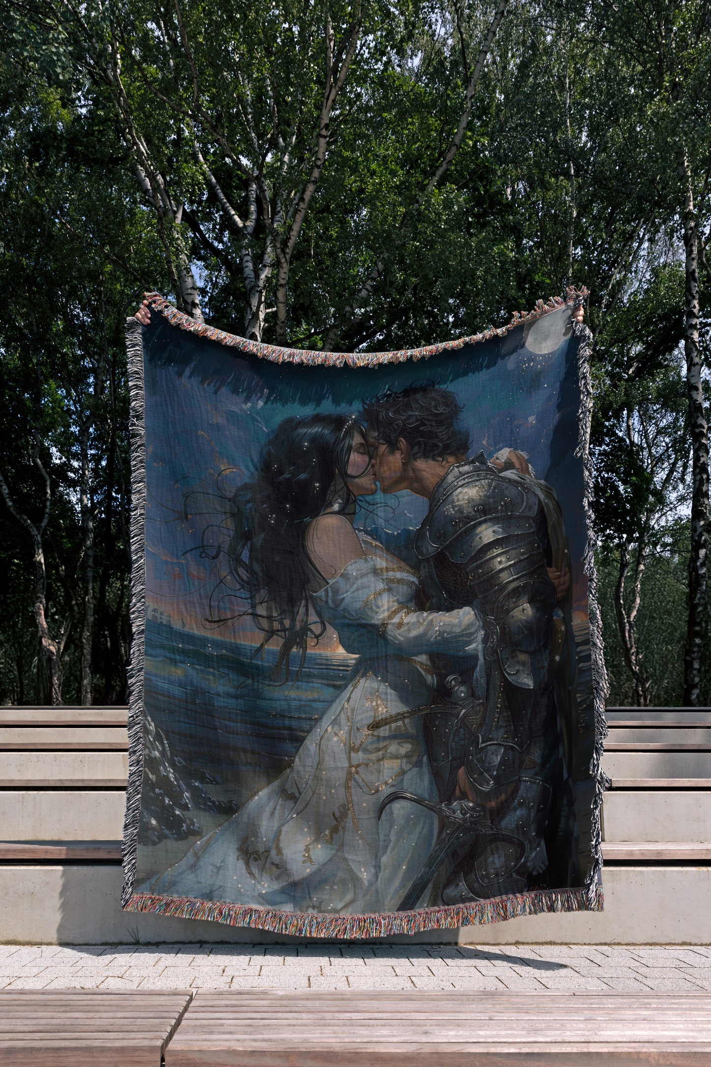 🌌 Enchanted Knight & Lady Woven Tapestry Blanket