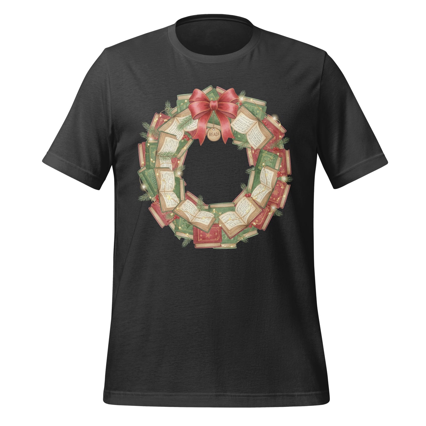 Festive Book Wreath Christmas Graphic Tee
