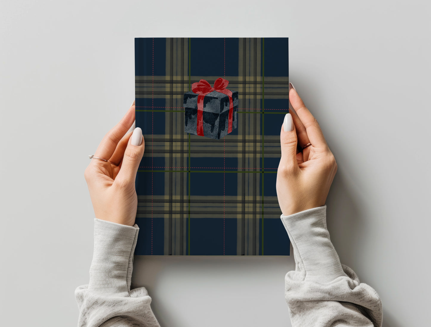 Blue and Green Plaid Gift Box Holiday Card