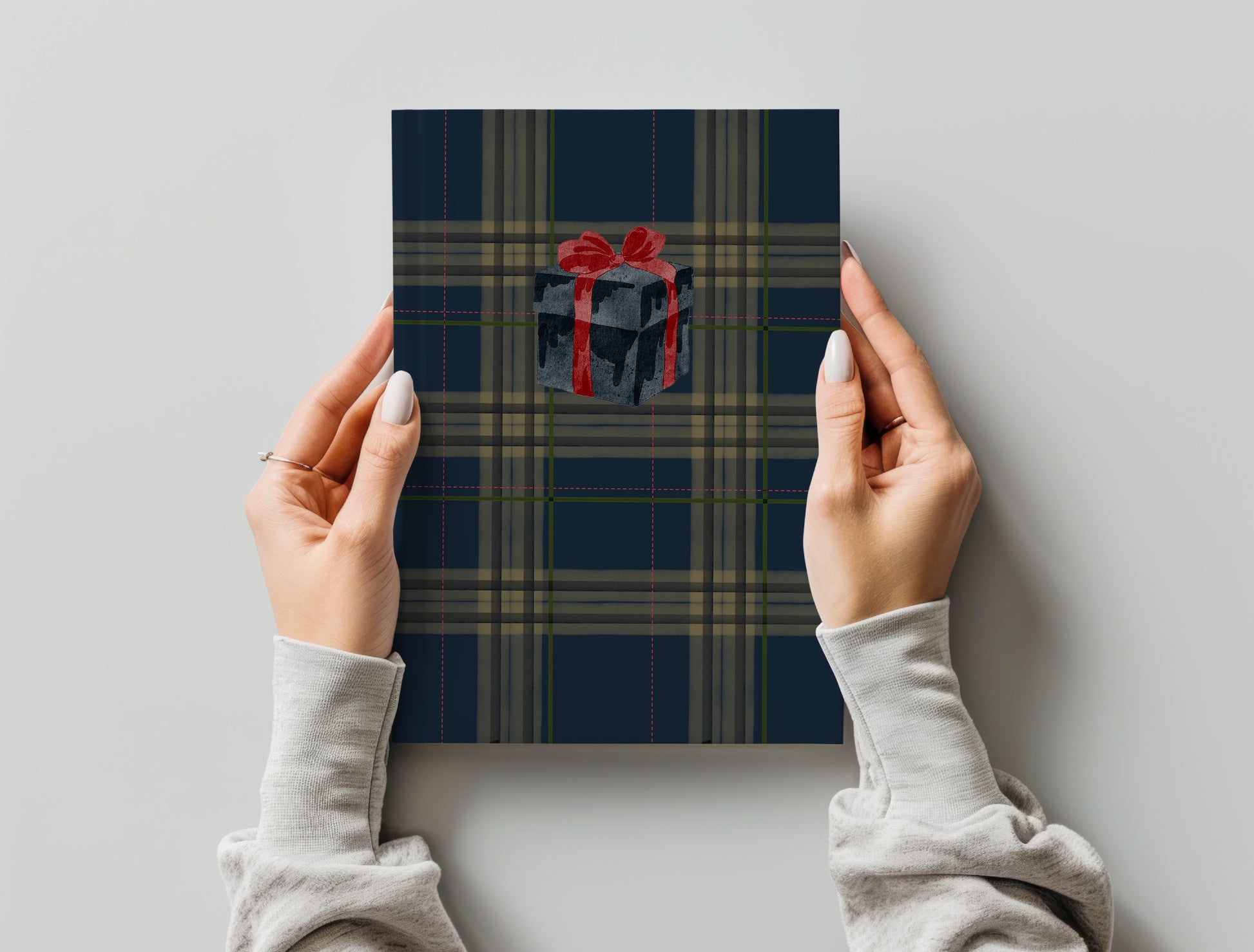 Blue and Green Plaid Gift Box Holiday Card