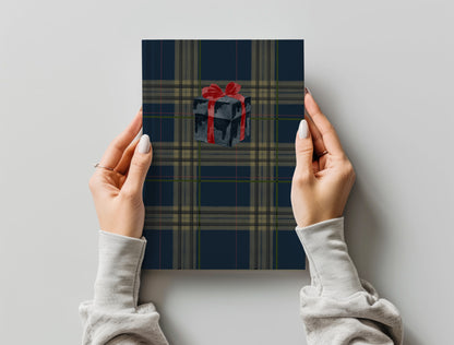 Blue and Green Plaid Gift Box Holiday Card