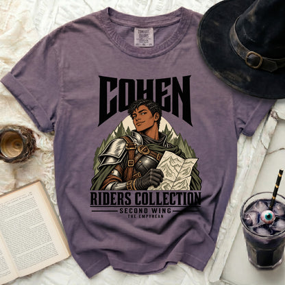 T-shirt with "COHEN RIDERS COLLECTION SECOND WING THE EMPYREAN" graphics featuring a warrior.