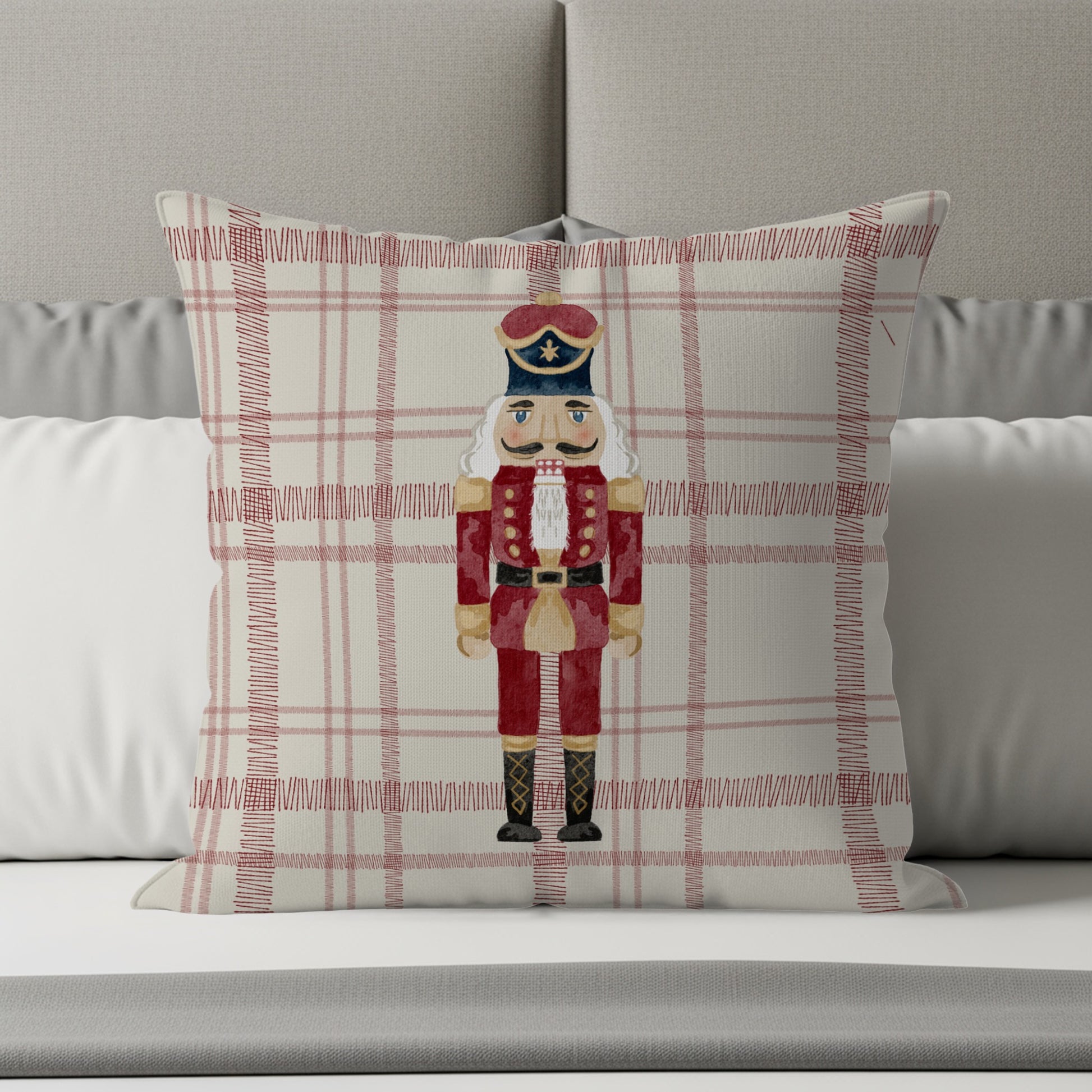 Nutcracker and Plaid Pattern Decorative Pillow