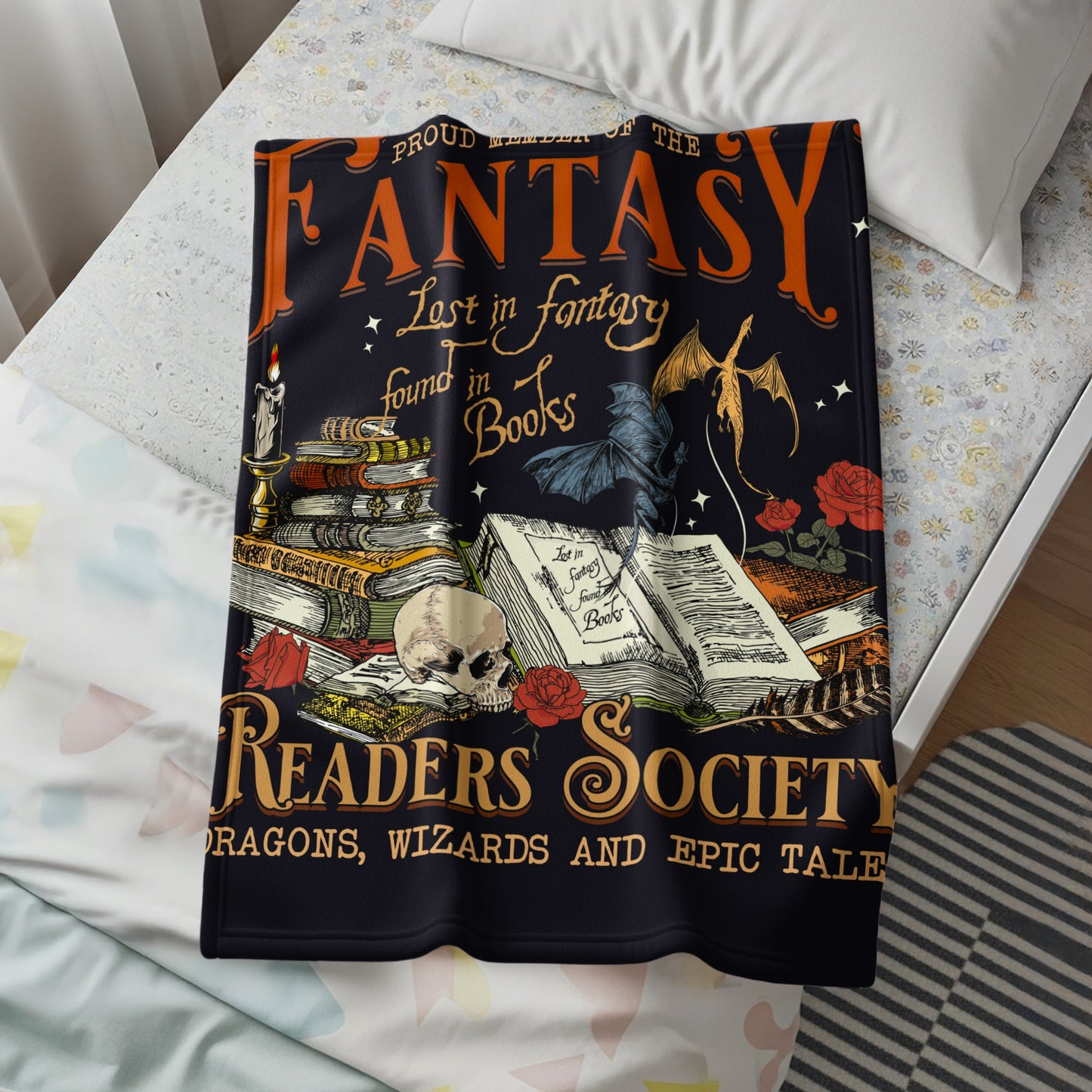 Proud Fantasy Readers Society Blanket Dragons Wizards