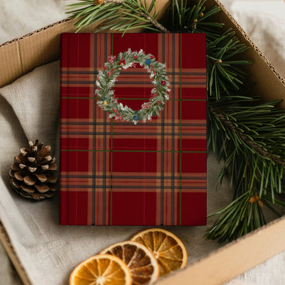 Festive Plaid Pattern Journal with Holiday Wreath Design