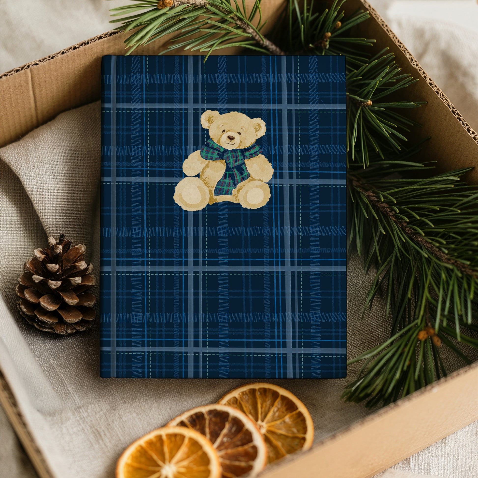 Blue Plaid Journal with Teddy Bear Embroidery Design