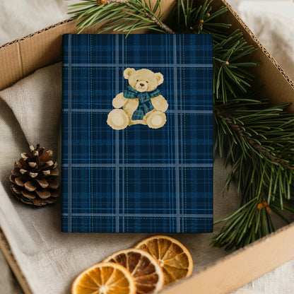 Blue Plaid Journal with Teddy Bear Embroidery Design