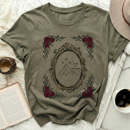 Olive Green Climb The Mountain Design Rose Vine Framed Stars product type
Graphic T-shirt, Mountain Design, Rose Floral Tee, Nature Inspired, Adventure Shirt, Inspirational Tee, Climb The Mountain, Stars Motif, Framed Artwork, Olive Green Top, Army Green Shirt, Wilderness Theme, Outdoor Enthusiast, Unisex Apparel, Casual Wear, Everyday Style, Unique Design, Artistic Shirt, Bohemian Vibes, Vintage Aesthetic