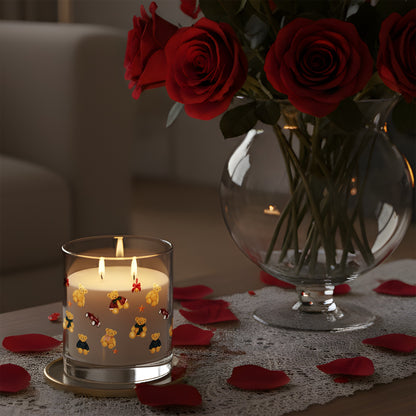 Romantic Candle with Teddy Bears and Red Petals Design