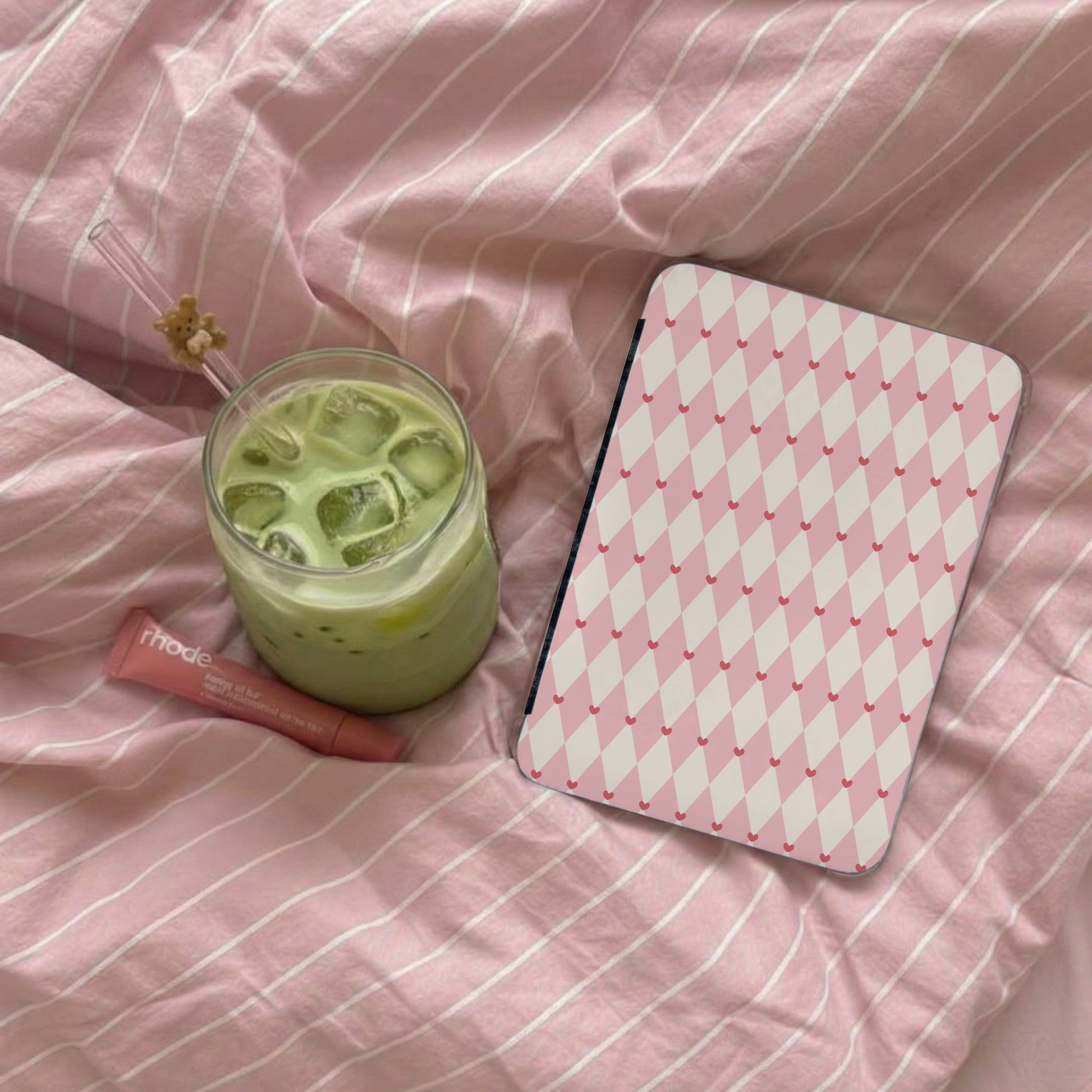 Pink Diamond Pattern Case Matching Pastel Aesthetic Accessory