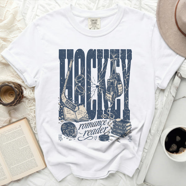 Hockey Romance Reader Tee in White