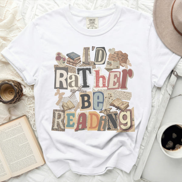 I'd Rather Be Reading Collage Tee in White