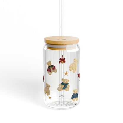 Adorable Bear Design Drinking Jar with Straw