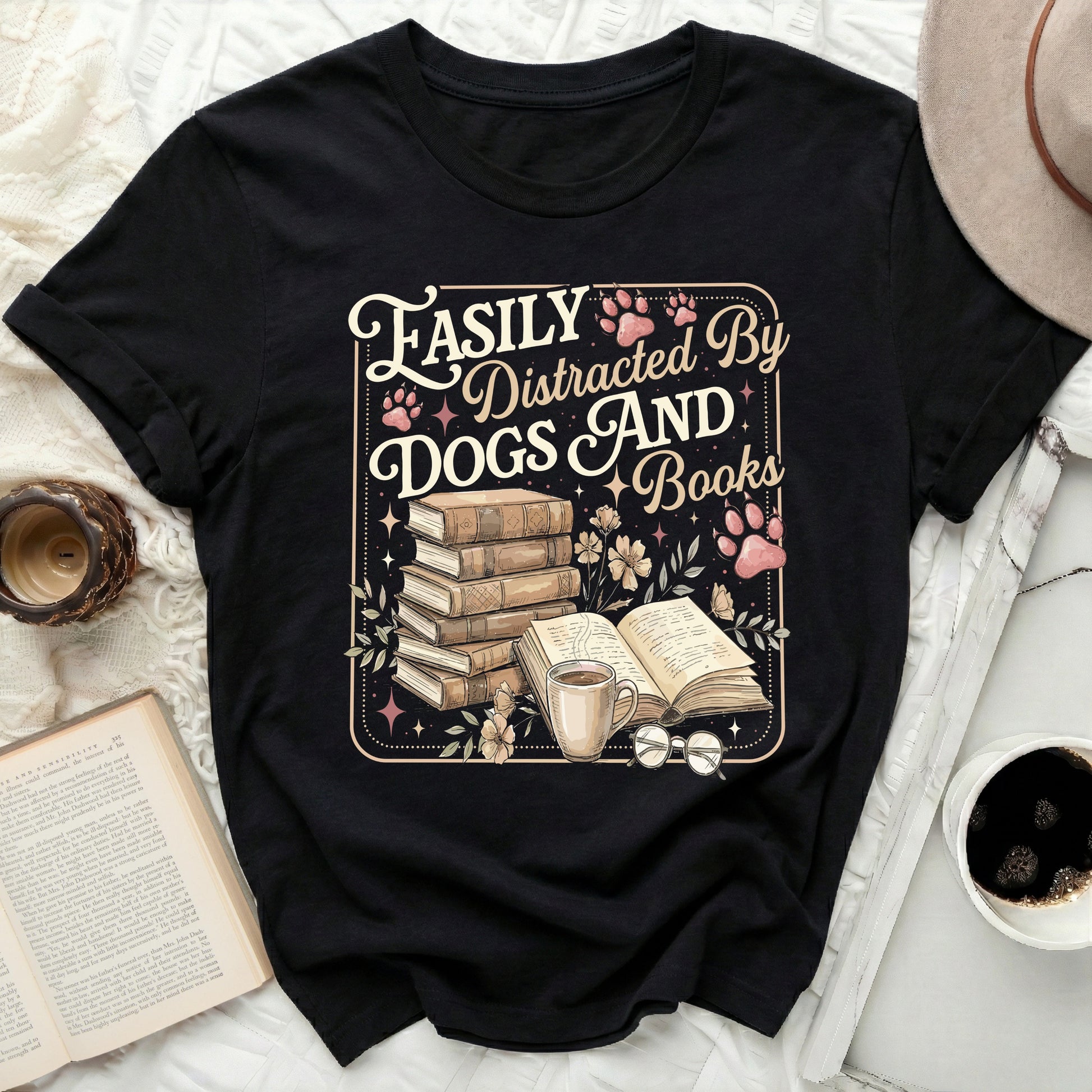 Easily Distracted By Dogs And Books T-shirt