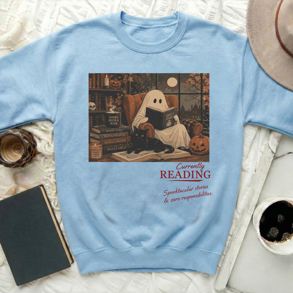 Cozy Ghost Reading Sweatshirt in Light Blue