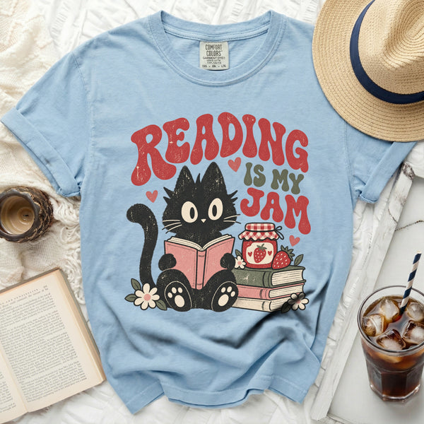 Reading Jam Cat Tee in Chambray