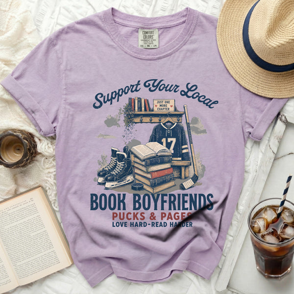 Local Book Boyfriends & Pucks Tee in Orchid