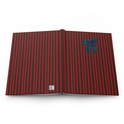 Red and Black Striped Open Notebook with Blue Bow