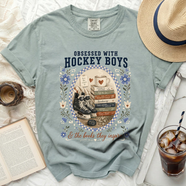 Obsessed With Hockey Boys & Books Tee in Bay