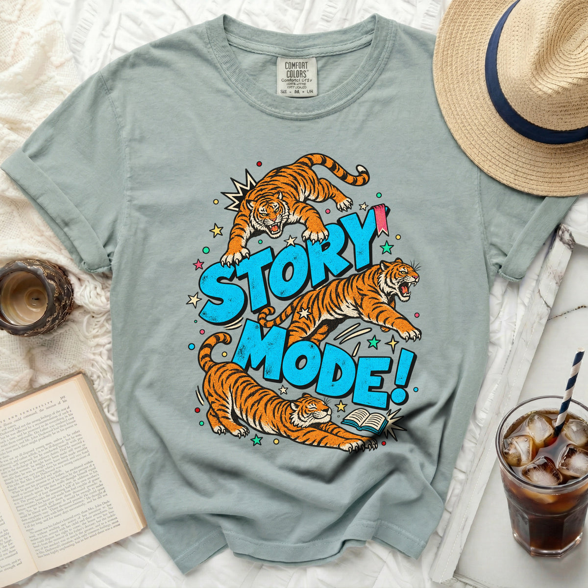 Three tigers jump around text that says "STORY MODE!".