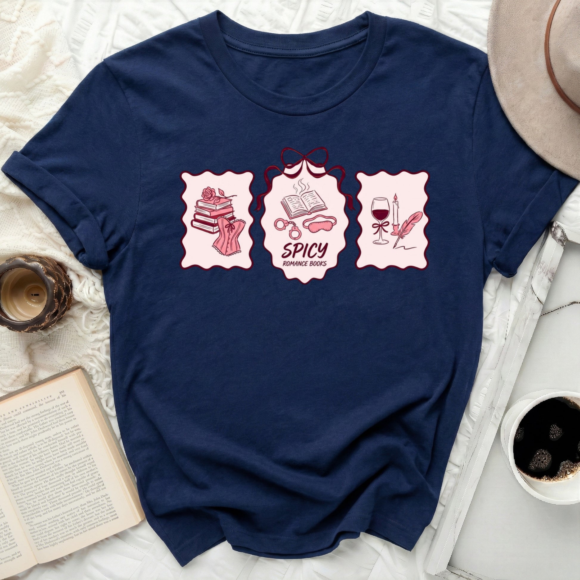 Spicy Romance Books Aesthetic Book Lover Graphic product type
Spicy Romance Books, Book Lover Gift, Reading Enthusiast, Bookish Apparel, Graphic T-shirt, Literary Tee, Romance Novel Fan, Reader Life, Book Club Shirt, Cozy Reading, Aesthetic Design, Women's T-shirt, Unisex Shirt, Bookworm Style, Fictional Worlds, Author Appreciation, Book Stack Design, Unique Graphic, Novel Reader, Gift For Her