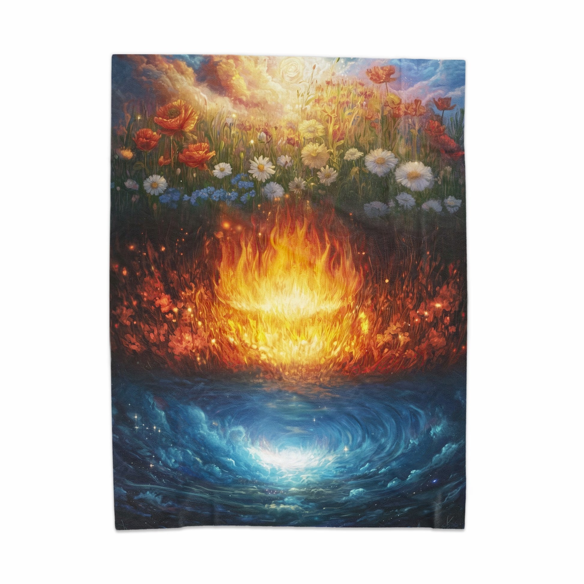 Vibrant Fire and Water Art Blanket for Cozy Comfort