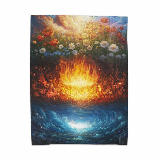 Vibrant Fire and Water Art Blanket for Cozy Comfort