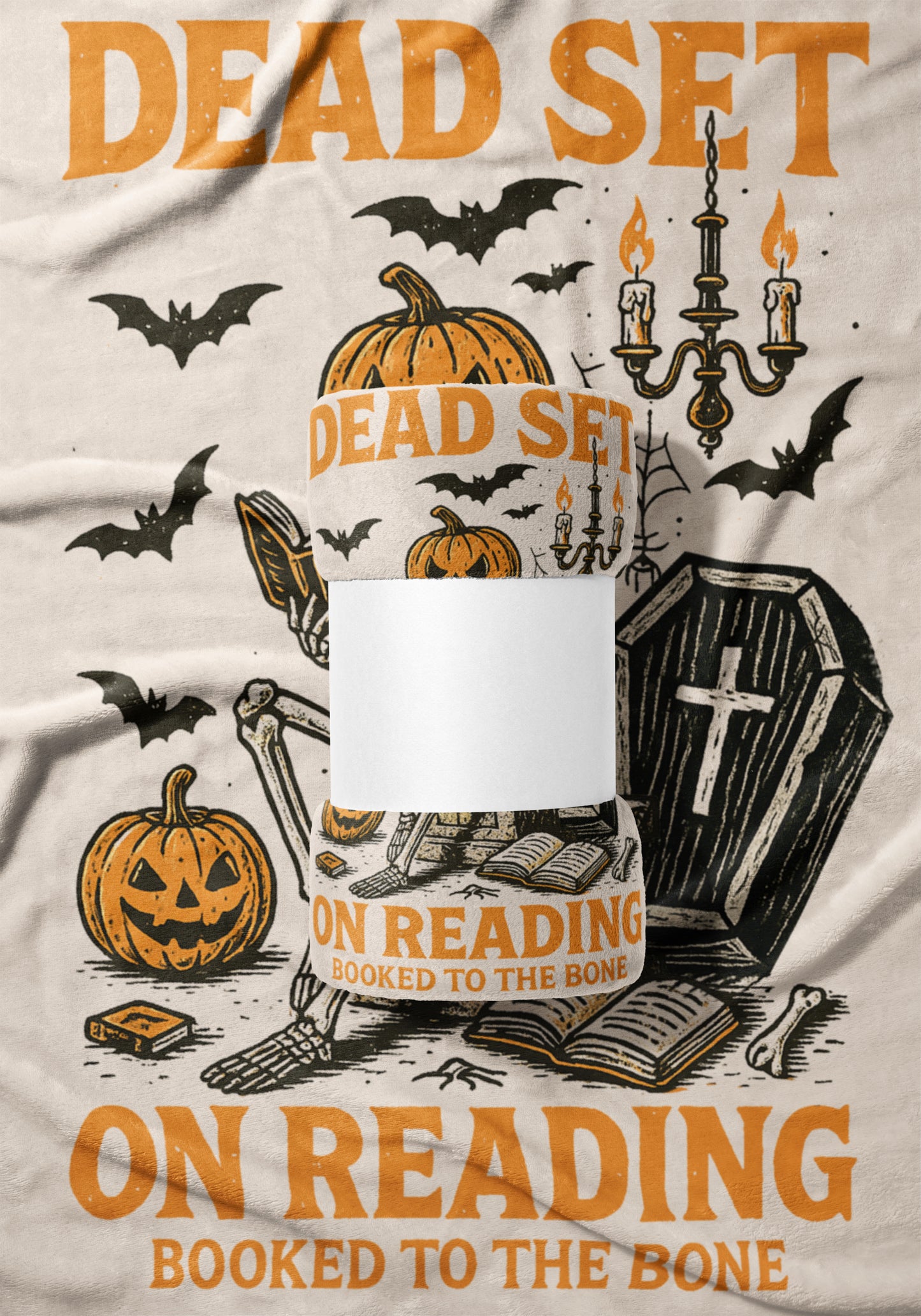 Dead Set On Reading Booked to The Bone Halloween Blanket