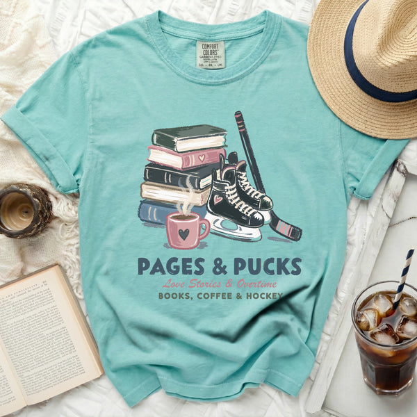 Pages & Pucks Hockey Fan Tee in Island Reef