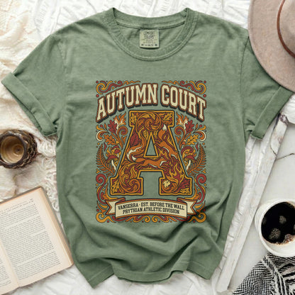 Green t-shirt with "Autumn Court" and fox graphic.