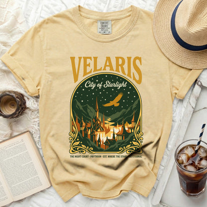 Velaris City of Starlight t-shirt with eagle and starry arch.
