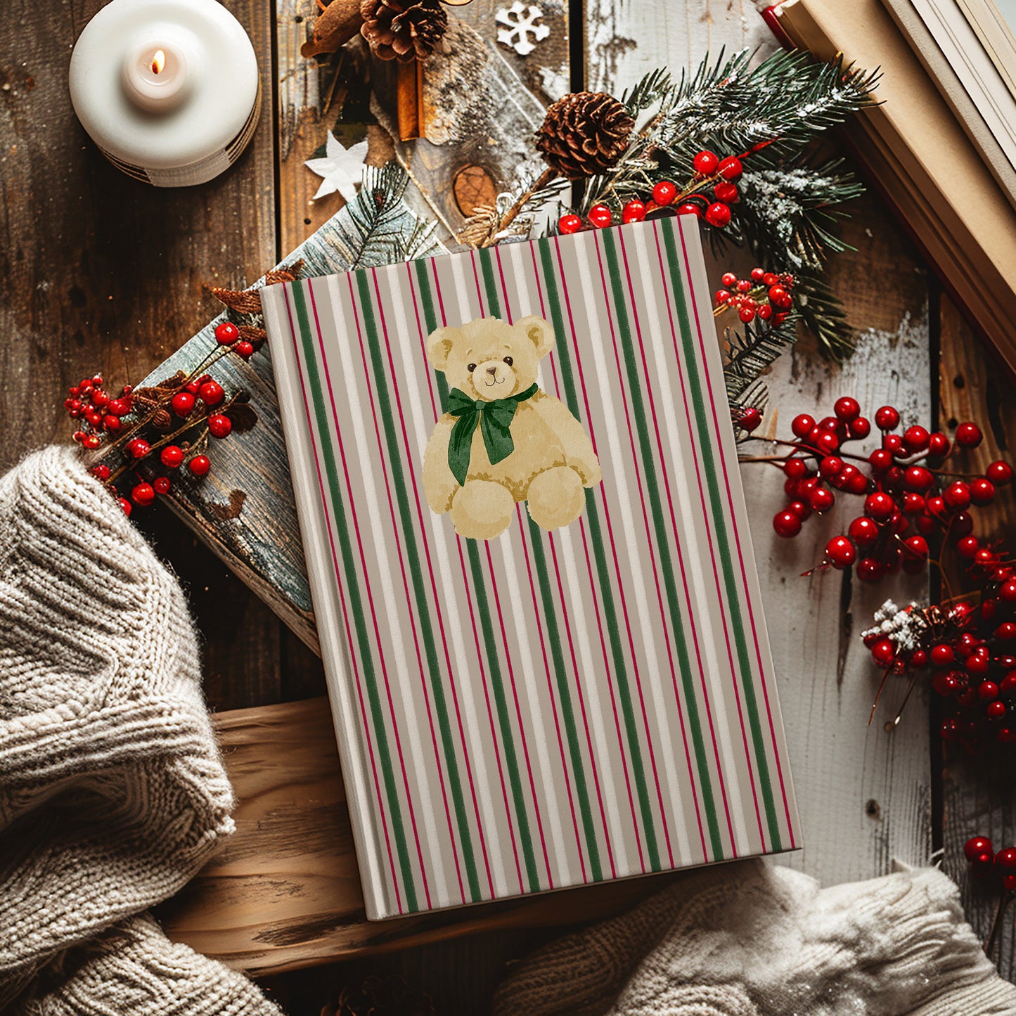 Festive Bear Themed Striped Holiday Journal product