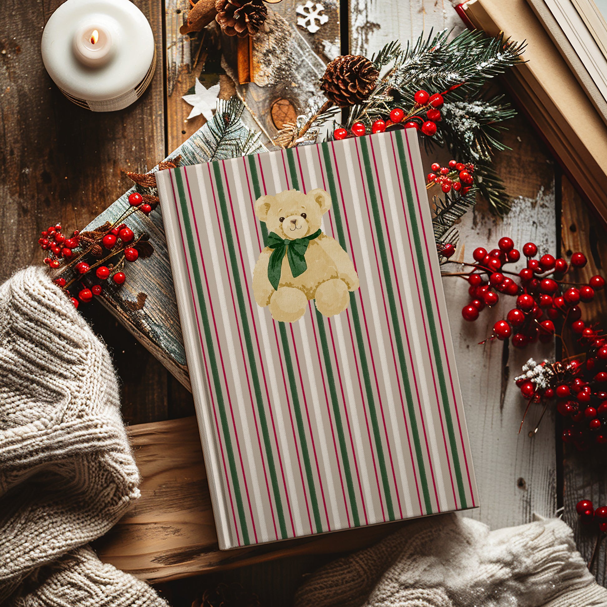 Festive Bear Themed Striped Holiday Journal product