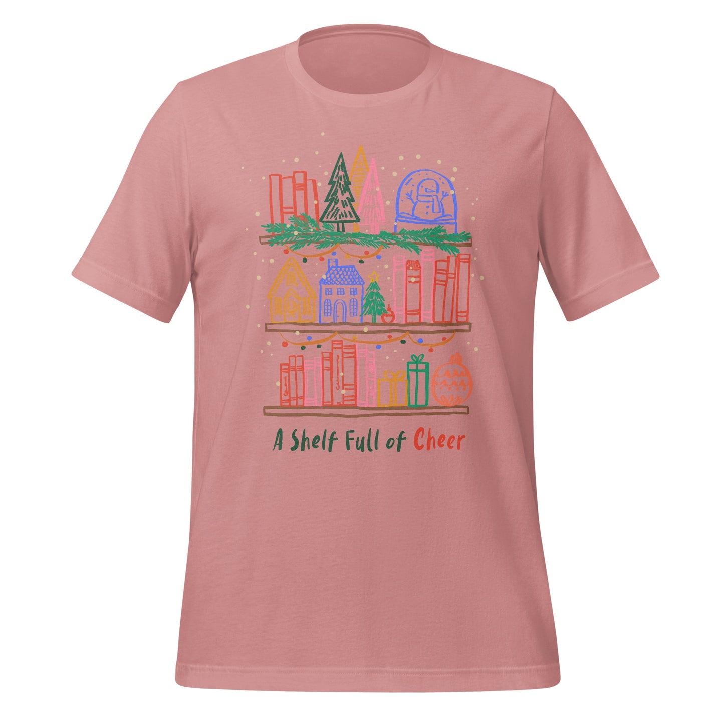 Bookshelf Illustration Pink Festive Short Sleeve Shirt