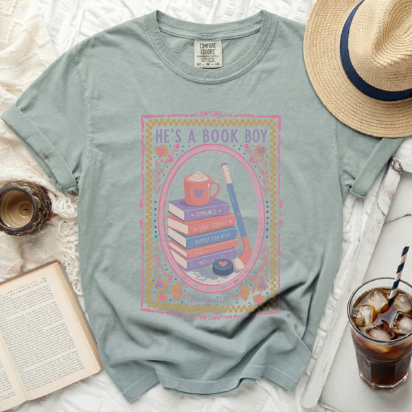 He's A Book Boy Hockey Tee in Bay