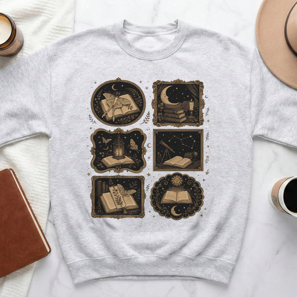 Enchanted Library Moon Sweatshirt in Ash