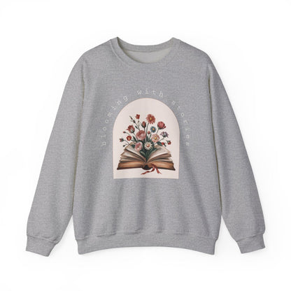 Blooming With Stories Open Book Flowers Design Sweatshirt - MagicMerchEmporium