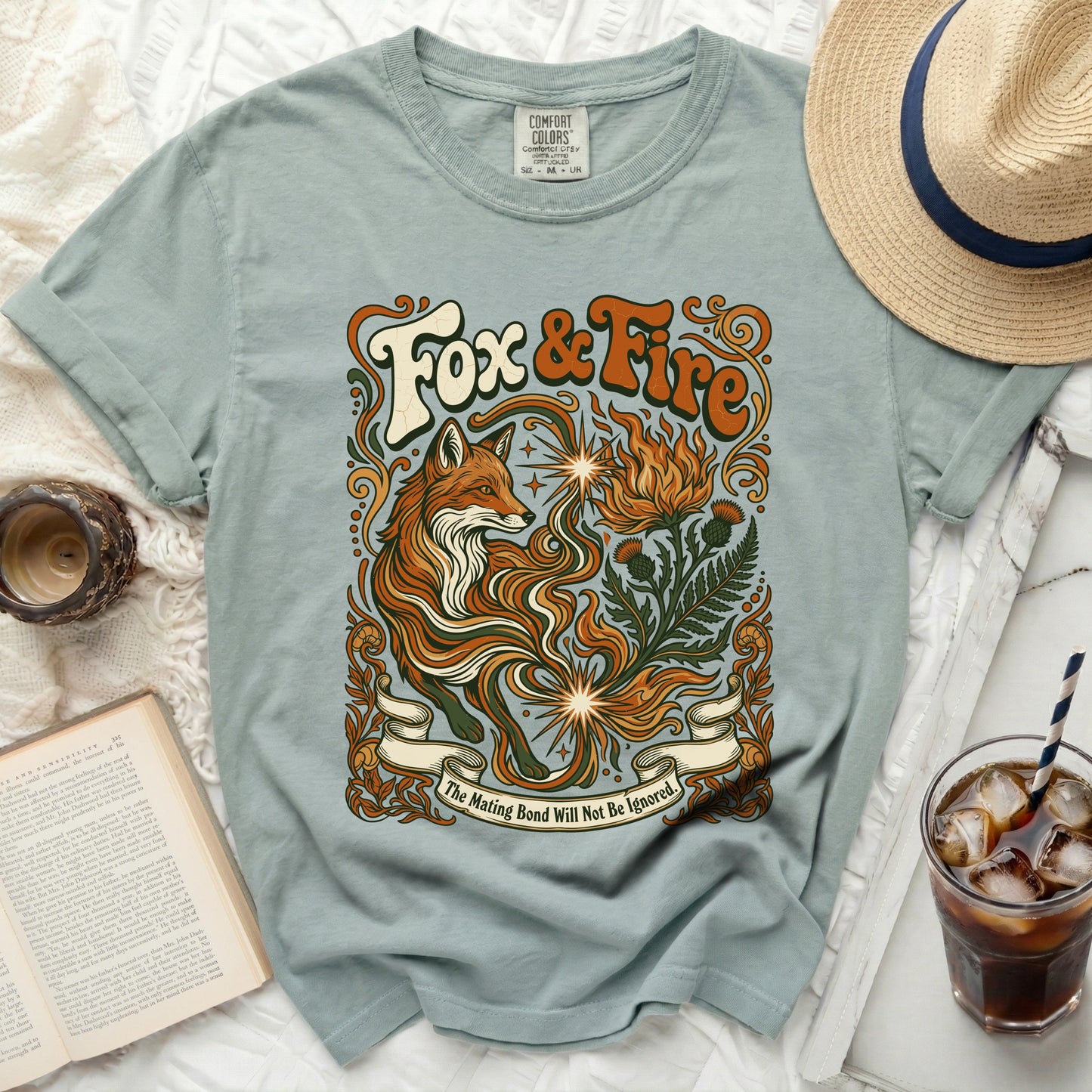 Fox & Fire graphic t-shirt with woodland and floral design.