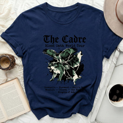 Navy t-shirt with "The Cadre Blood Oath World Tour" and graphic.